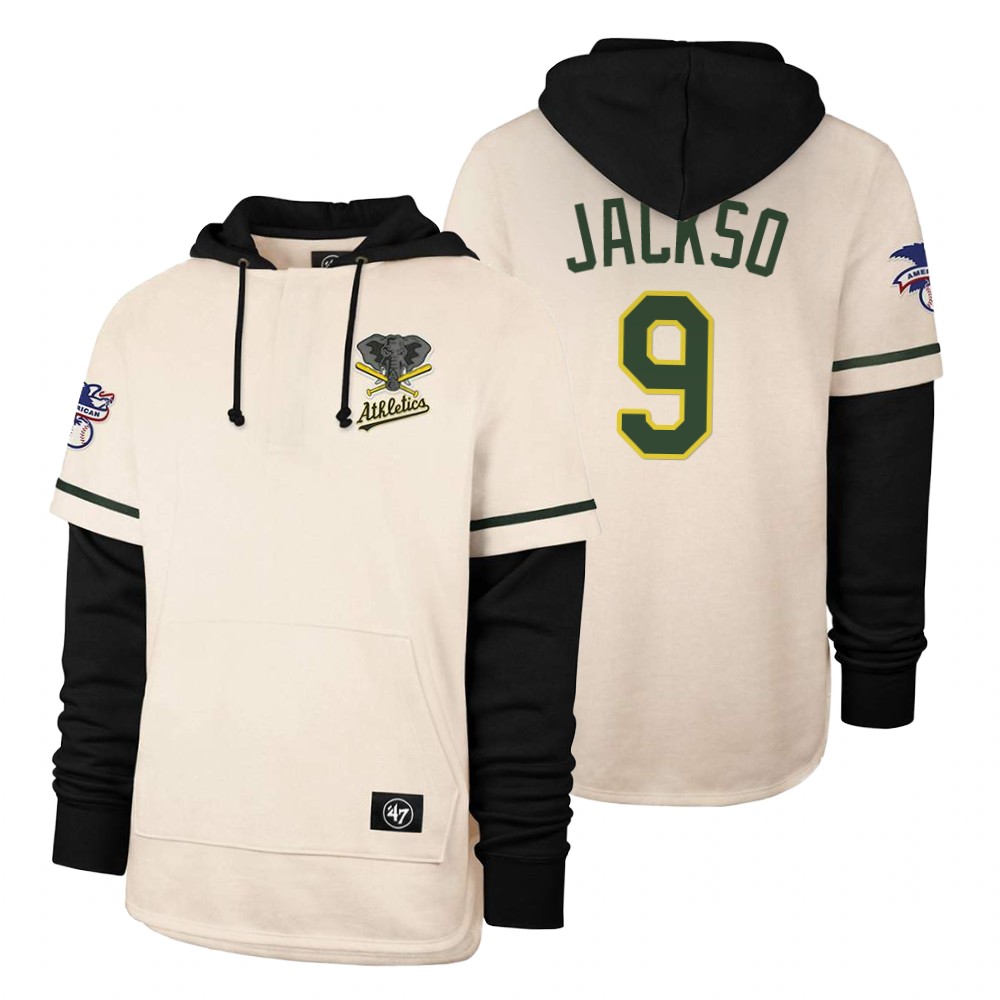 Men Oakland Athletics #9 Jackso Cream 2021 Pullover Hoodie MLB Jersey